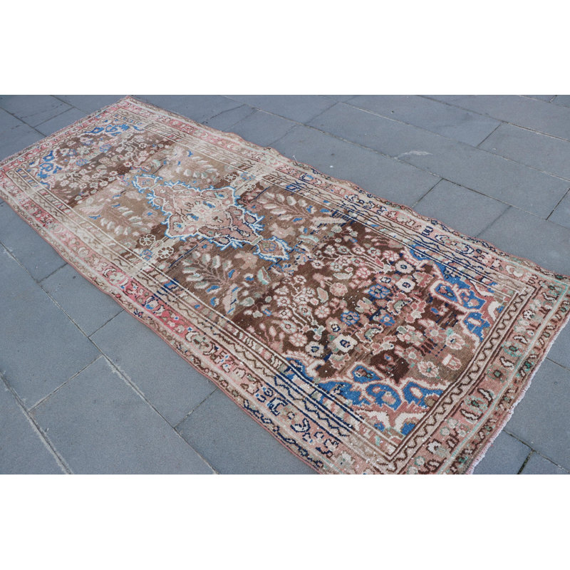 Tapis de couloir rétro en laine turque Oushak - noué à la main brun pour les couloirs