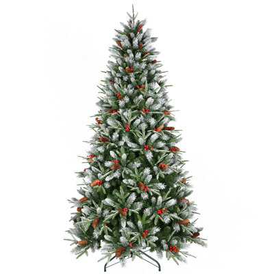 Arbre de Noël à charnières en PVC et en PVC avec baies, pommes de pin et support en métal robuste