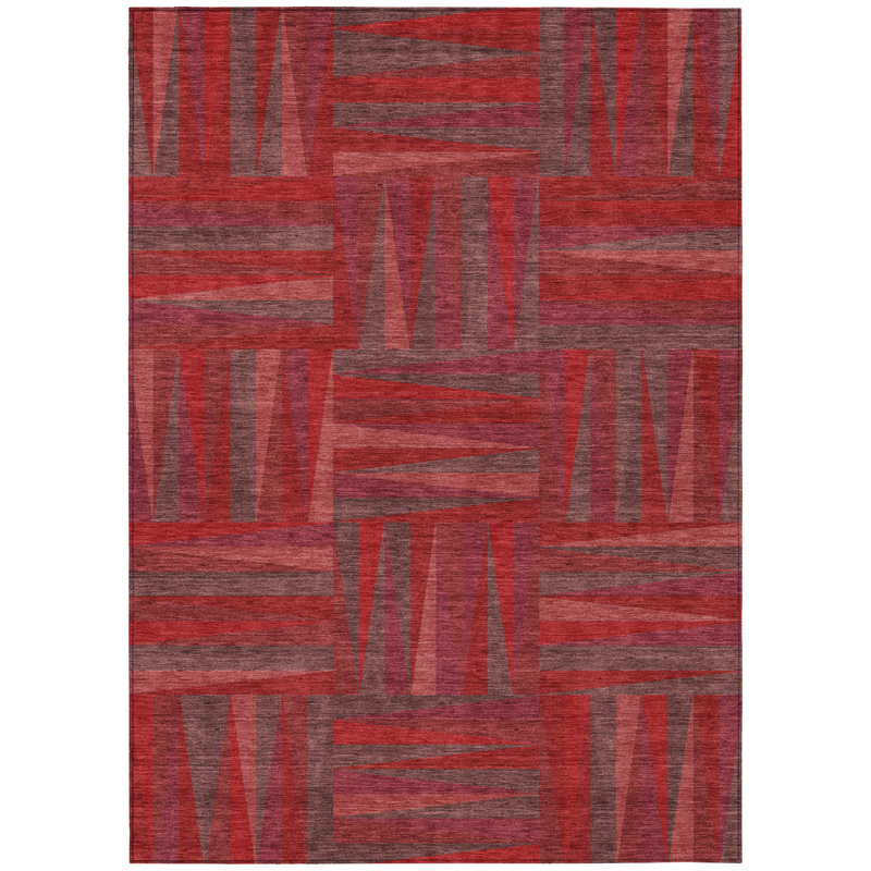 HomeRoots 3' X 5' Red Geometric Washable Indoor Outdoor Area Rug
