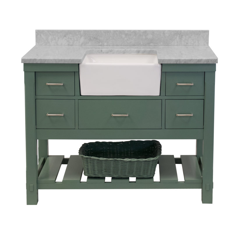 Hitton 48" Single Bathroom Vanity Set with Sage Green Cabinet and Carrara Marble Countertop, Carrara Marble, Sage Green