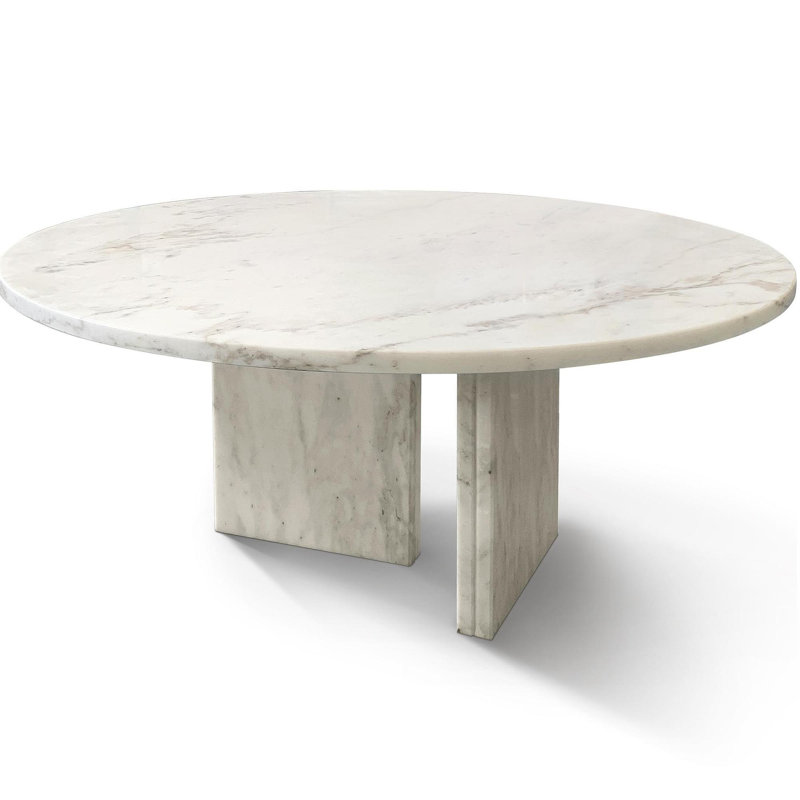 Table basse ronde blanche en marbre semi-poli, table basse à profil bas, table de salon, pierre naturelle, marbre véritable, véritable marbre, 27,6 H12,6 pouces, 70 H32 cm