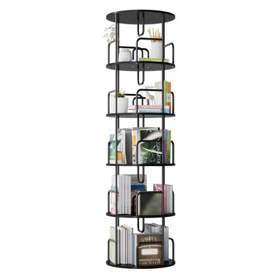 Rotating Bookshelf Tower 5 Tier,Spinning Bookcase, Revolving 360 Book Shelf Narrow Tall Bookcase, Vertical Turning Round Storage Bookshelf ,Book Shelf Organizer For Bedroom, Living Room, White