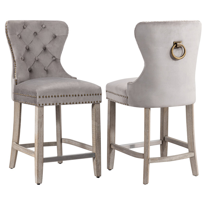 Tabouret de bar et de comptoir Kirsten, Tabouret de comptoir (siège d’une hauteur de 24, Gris, Gris antique