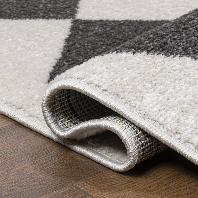 Utgard Classic Geometric Diamond Pattern White/Dark Gray Rug, Rectangle 3'11" x 6'