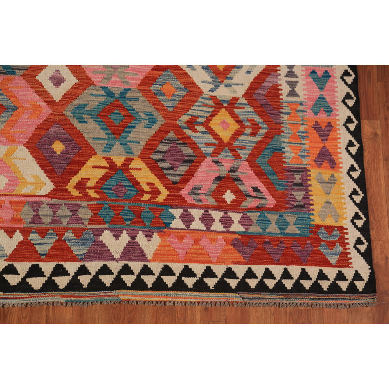 Tapis kilim à motif géométrique tissé à la main 8 x 10