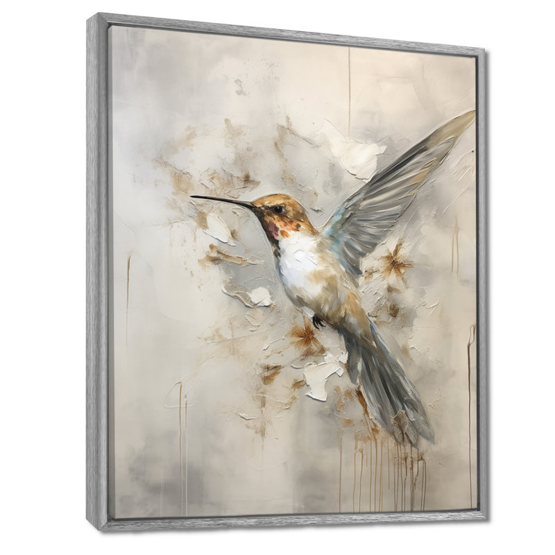 Fluttering Floral Hummingbird II, 32" H x 24" W x 1" D, Silver Floater Framed