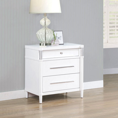 White 3-Drawer Nightstand, with Felt Lined Top Drawer