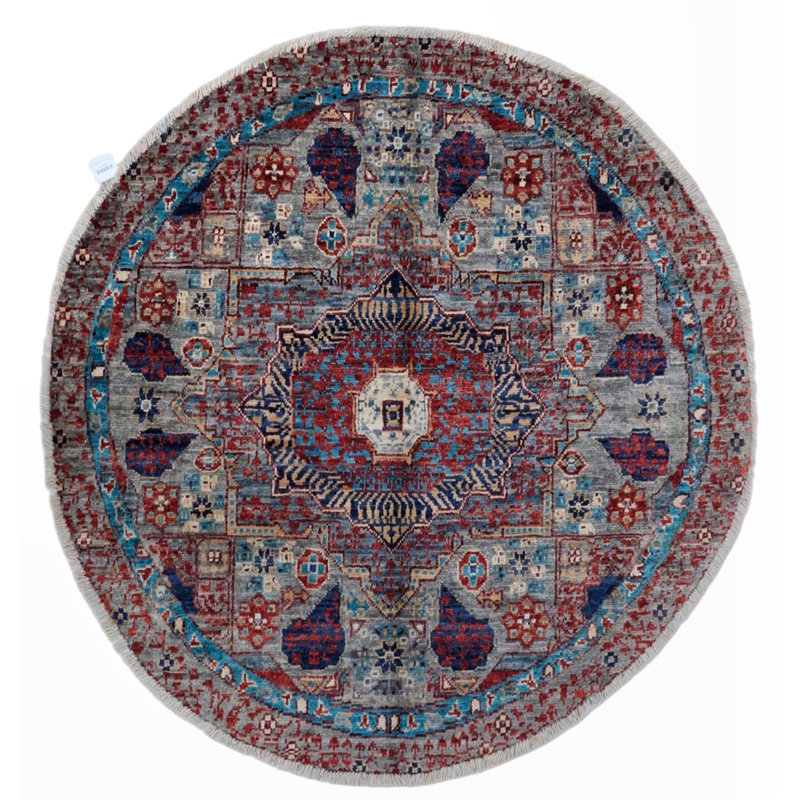 High-Quality Hand-Knotted Red And Navy Area Rug