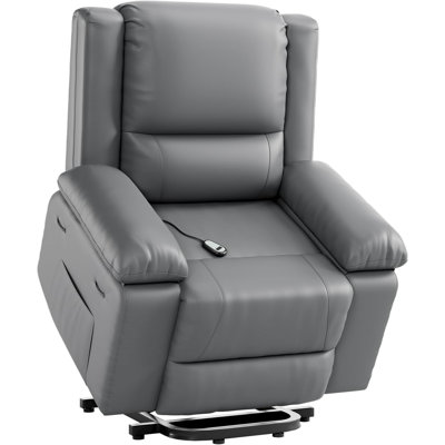Electric Power Lift Recliner Chair, PU Leather Power Lift Recliner with Heat & Massage, Remote Control, 2 Side Pockets, Fatigue Relief, Heavy Duty Lift Chair for Elderly, Office Workers, Grey