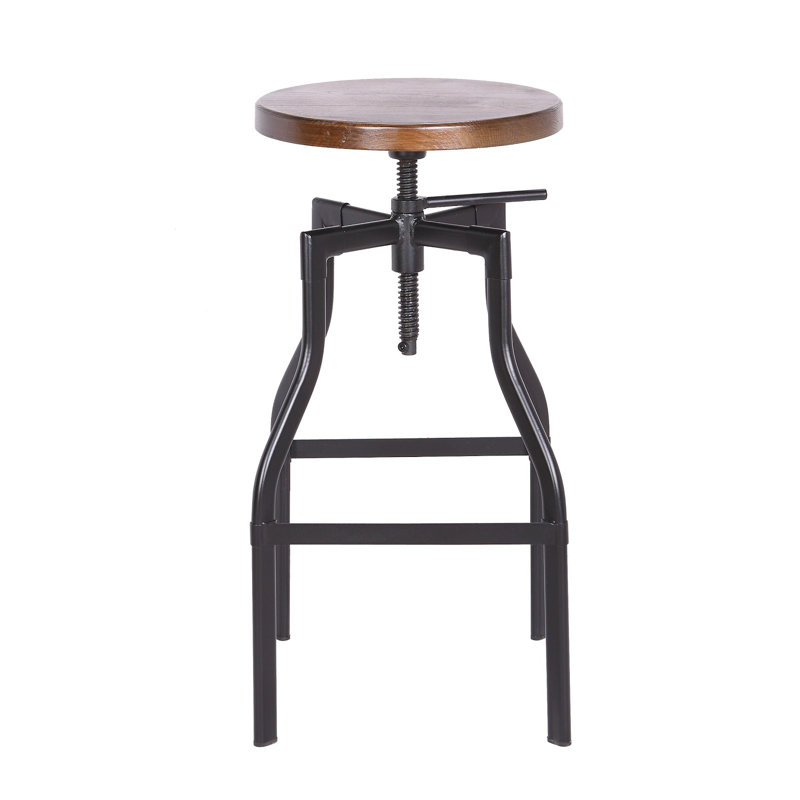 Swivel Adjustable Height Counter Stool with Metal Frame, Frosted Black, Walnut