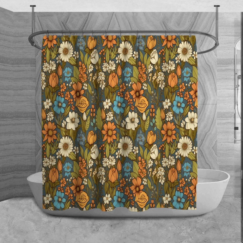 Triveni Floral Shower Curtain, 70" W x 84" L