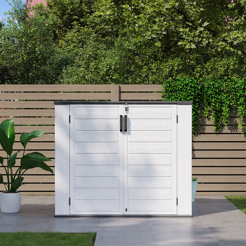 4.7 ft. W x 2.2 ft. D 1200L Outdoor Resin Horizontal Storage Shed With Floor, Lockable, Grey/White
