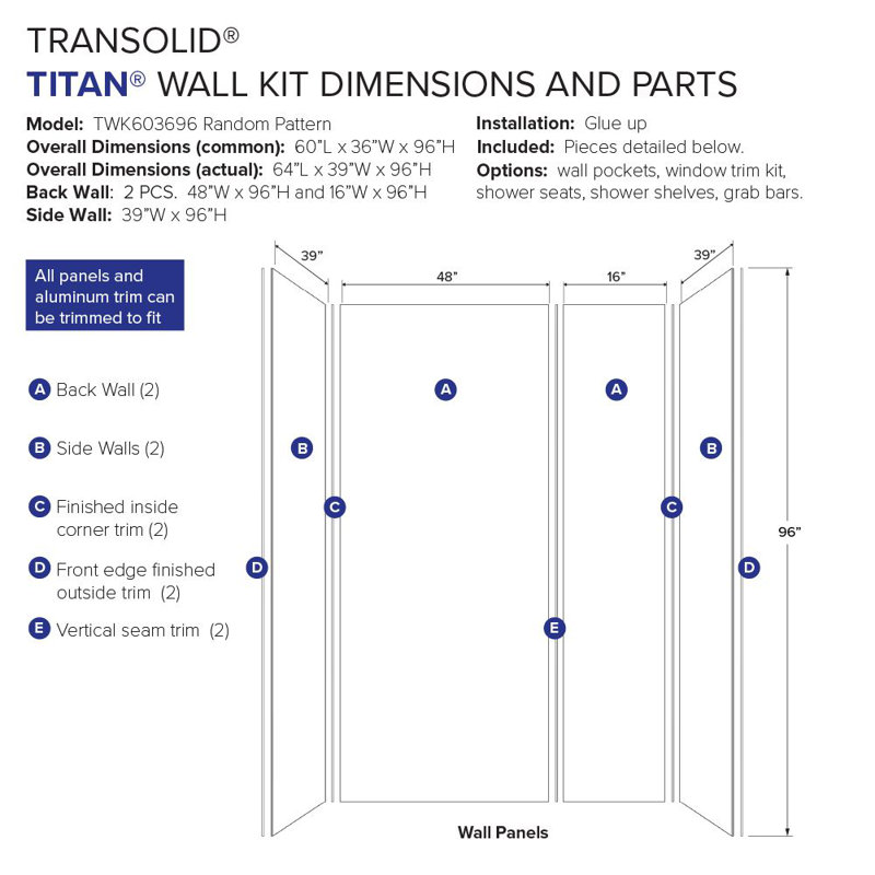 Savanna Creme Honed Composite Shower Wall Kit, 96" x 60"