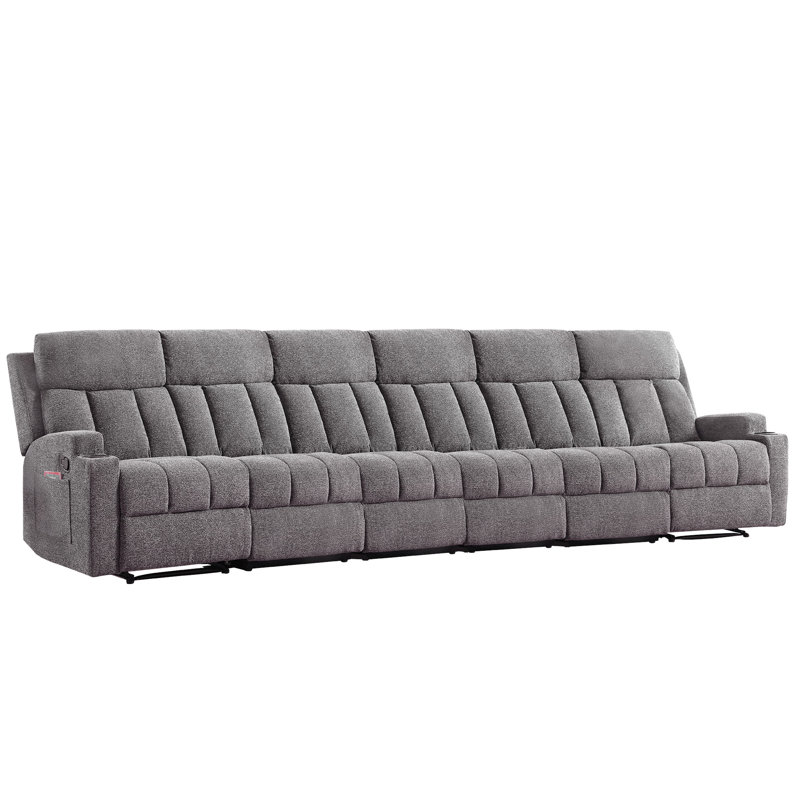 Canapé inclinable manuel 6 places avec porte-gobelets et rangement pour poche, Gris clair