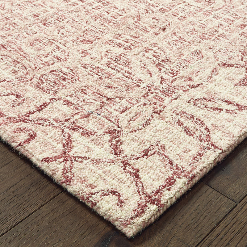 Tapis rose / ivoire en laine touffeté à la main Miah, Rectangle 10 pi x 13 pi