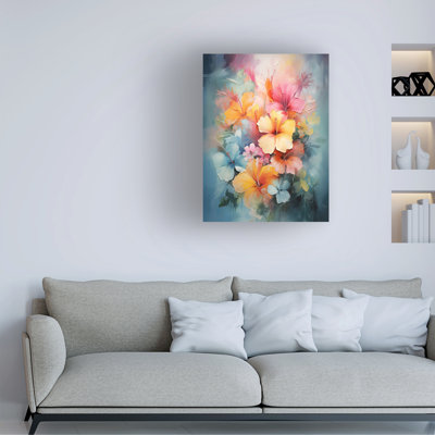Wrapped Canvas Wall Art - Imagine It Images 'Wildflowers, Palette Knife HD Extended' Wall Art for Living Room, Bedroom, or Office Décor  - 35x47