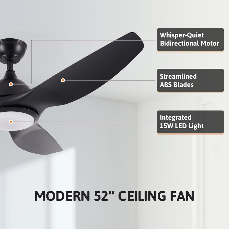 Asura 52" 3 - Blade Propeller Ceiling Fan with remote control and light kit included