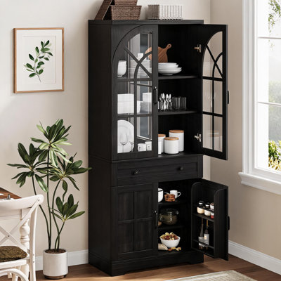 Freestanding Farmhouse Pantry Storage Cupboard, 71.9" Tall with 30mm Thickened Board, Tempered Glass Doors, Adjustable Shelves, Anti‑Tipping Kit, Mark‑Resistant, High‑Load‑Bearing and Easy‑Clean