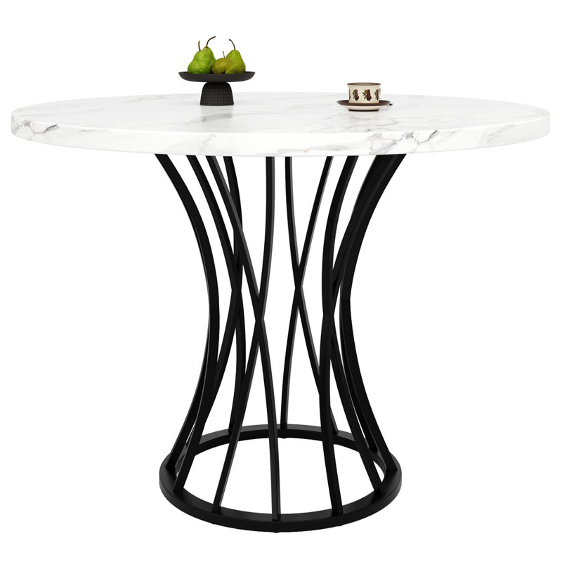 Round Metal Base Dining Table, Black