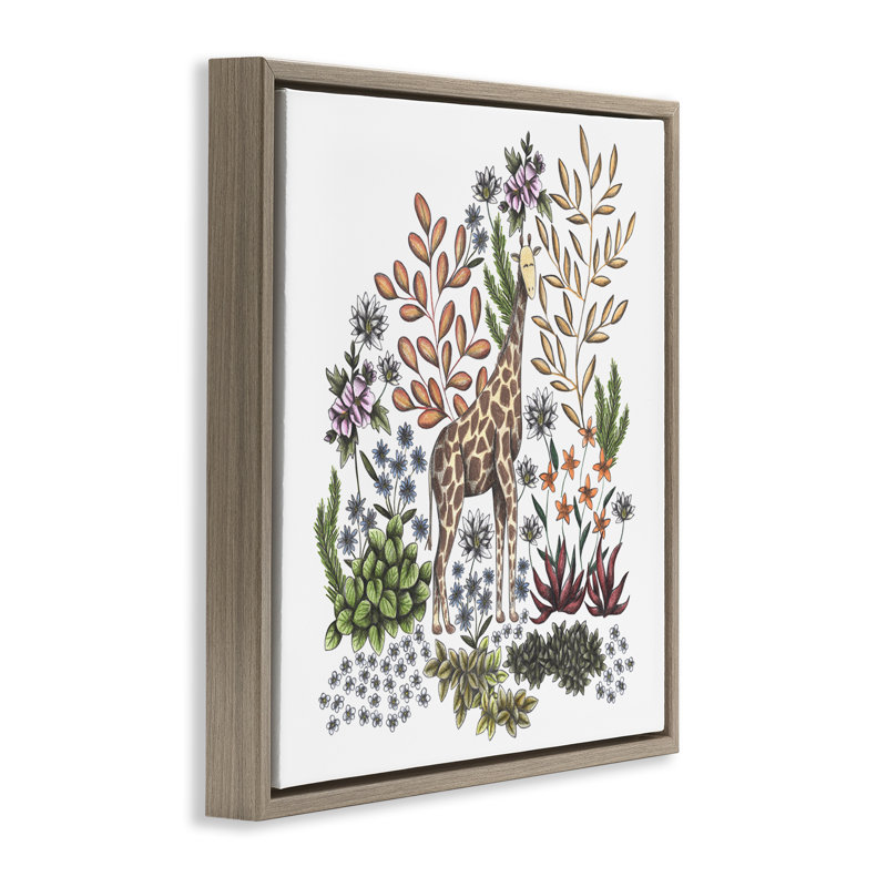 Cadre flottant Jungle Wildlife Giraffe, design par Cecilia Battaini, H 18 po x l 18 po, Cadre flottant orme Montalcino