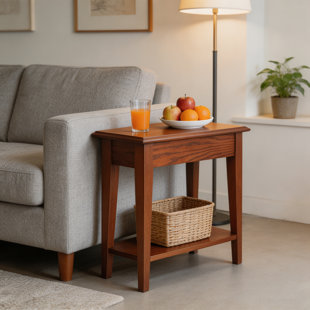 24-Inch Solid Wood Side Table With Shelf, Wedge-Shaped, Suitable For Living Rooms And Small Spaces