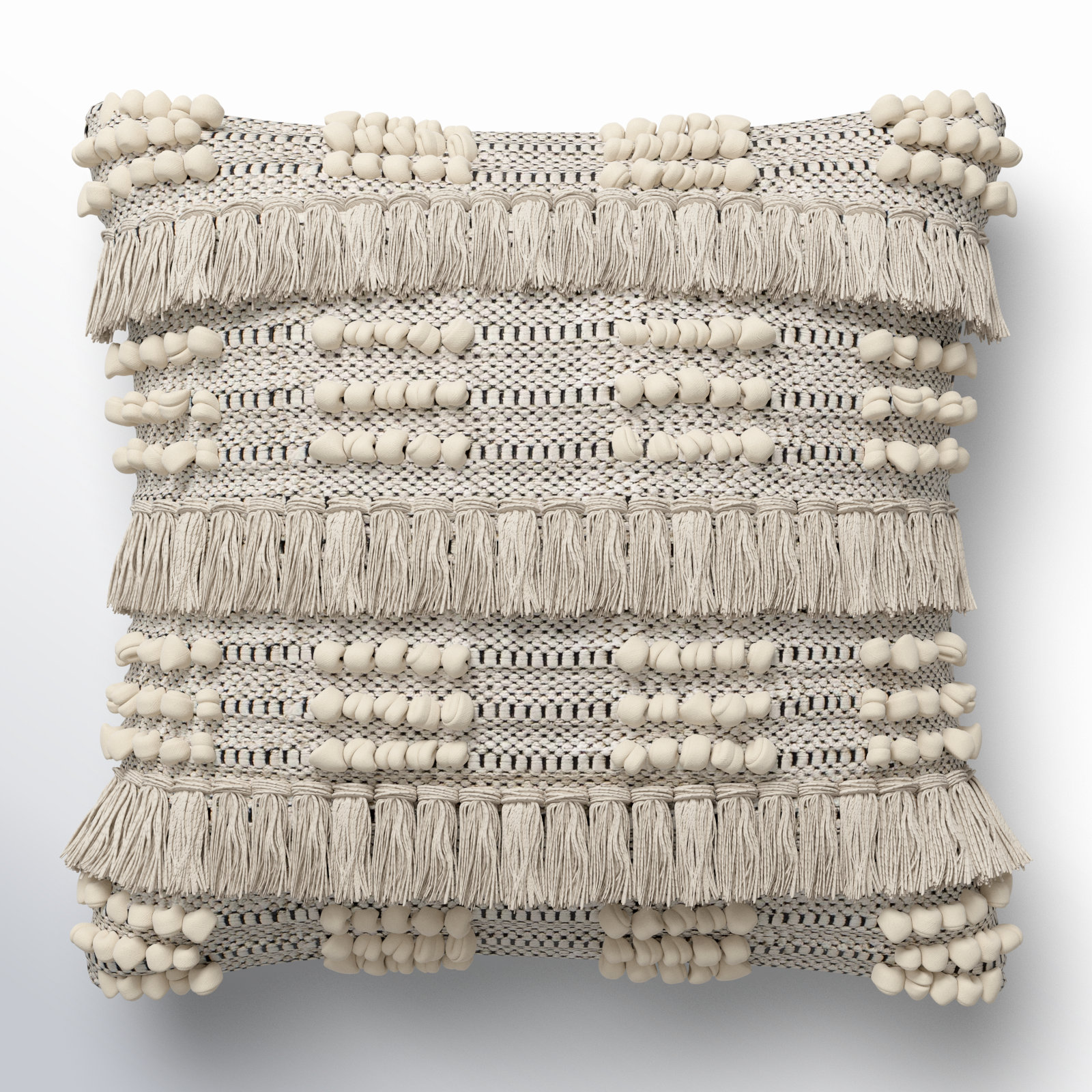 Venora Fringed Cotton Throw Pillow, 18" x 18", Down