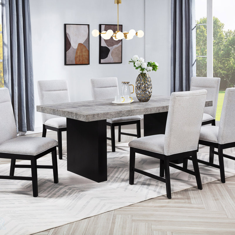 Ensemble de salle à manger contemporain 5 pièces avec table rectangulaire patinée, base au fini foncé et chaises rembourrées