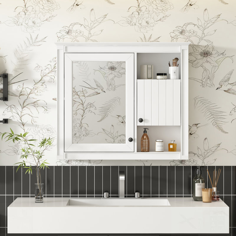 Wall Mounted Bathroom Cabinet With Mirror And 3 Shelves, Perfect For Over Toilet Storage And Space Efficiency