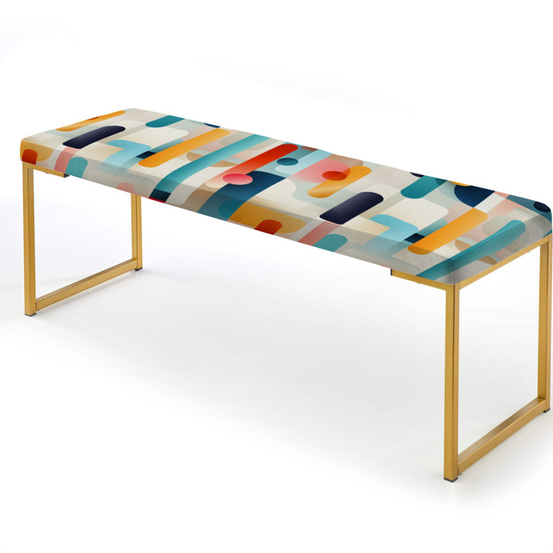 Contemporary Abstraction - Geometric Upholstered Gold Bench