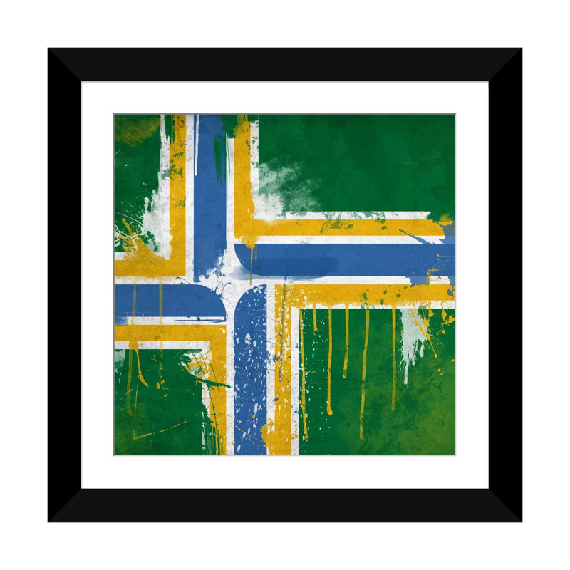 Drapeau portland, reproduction d’art sur toile, H 16 po x l 16 po x P 1 po, Papier avec cadre noir, Blanc