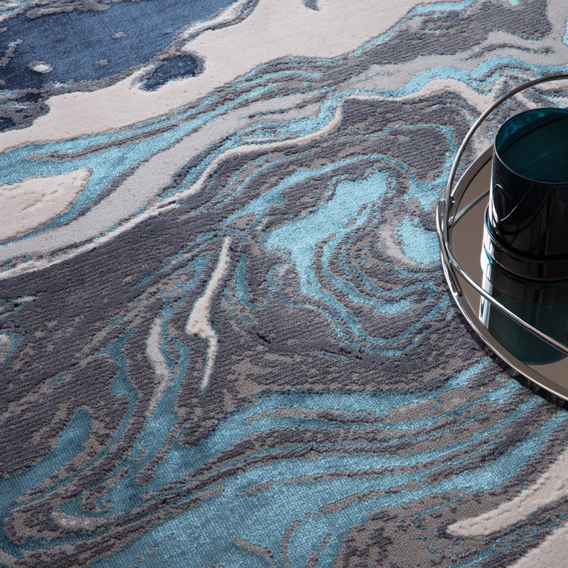 Aurora AU18 Ocean Metallic Blue Area Rug, Rectangle 80 x 150cm