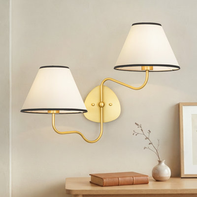 Rowan 2-Light Mid-Century Gold Fabric Shade Wall Sconce for Bedroom