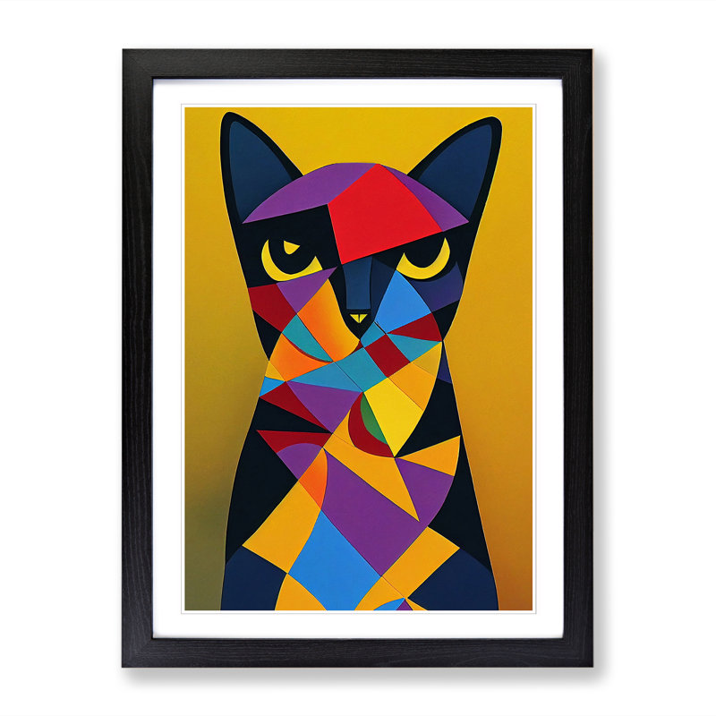 FRM-V0523-375X Cat Cubism Vol.2 - Single Picture Frame Print, 64cm H x 46cm W x 2cm D, Black Framed
