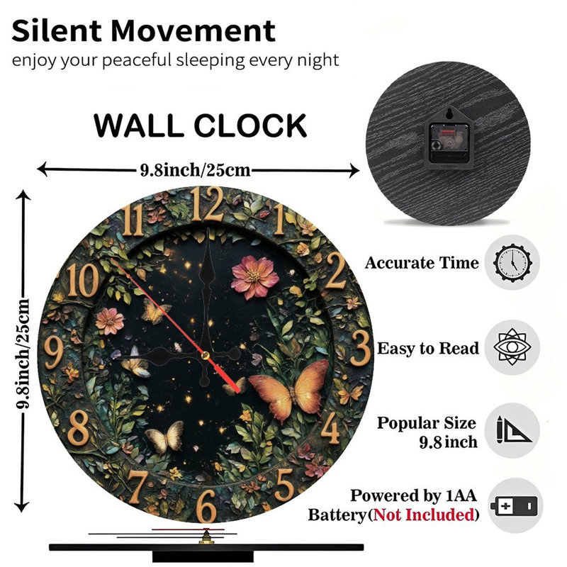 Horloge enchantée avec papillons et fleurs