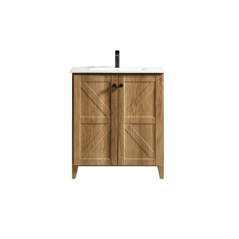 Meuble-lavabo de plancher pliant breveté de 30 po avec lavabo en céramique, armoire autoportante sans outil en 1 minute (chêne doré)
