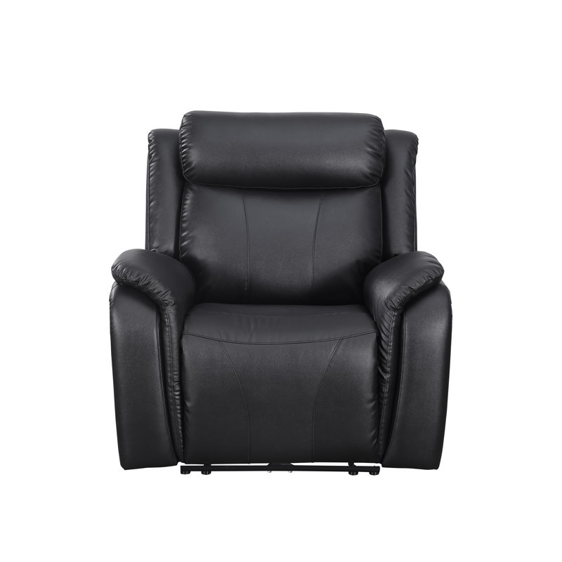 Lamiaa Faux Leather Power Recliner, Black Faux Leather