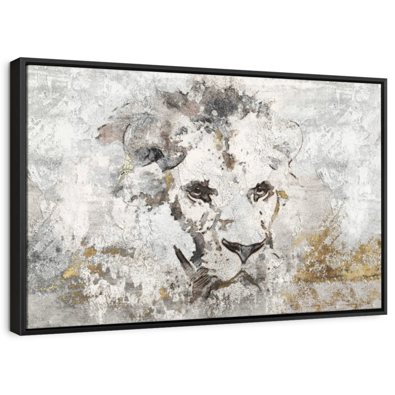 Lion africain sur toile dorée, H 9 po x l 13 po
