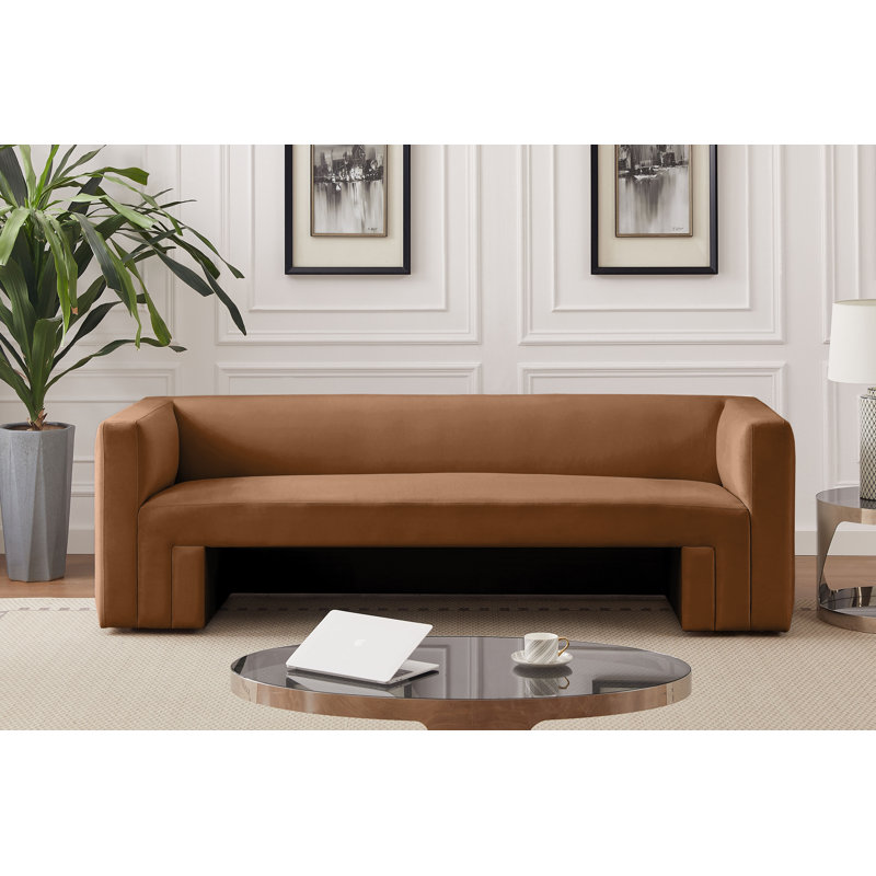 89.5" Velvet Square Arm Sofa, Saddle Velvet