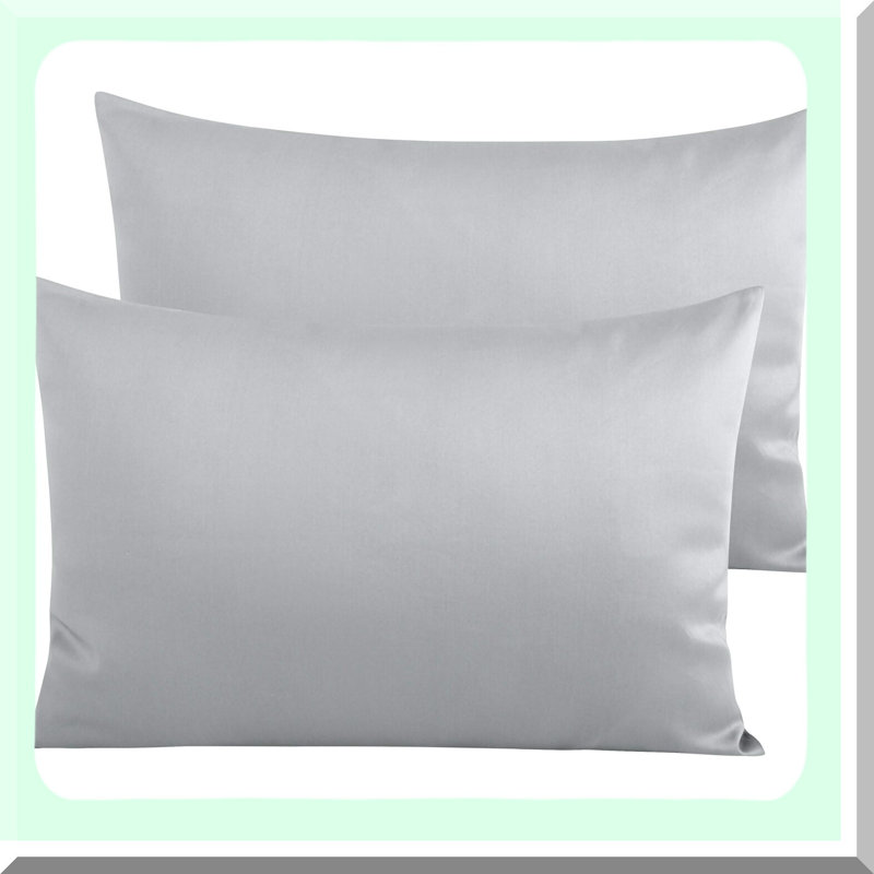 Luxury Cotton Pillowcase Set - 500 Thread Count Soft & Breathable Envelope Closure Pillow Covers - Queen Size 20x30 Bed Pillowcases in Light Grey (Set of 2)