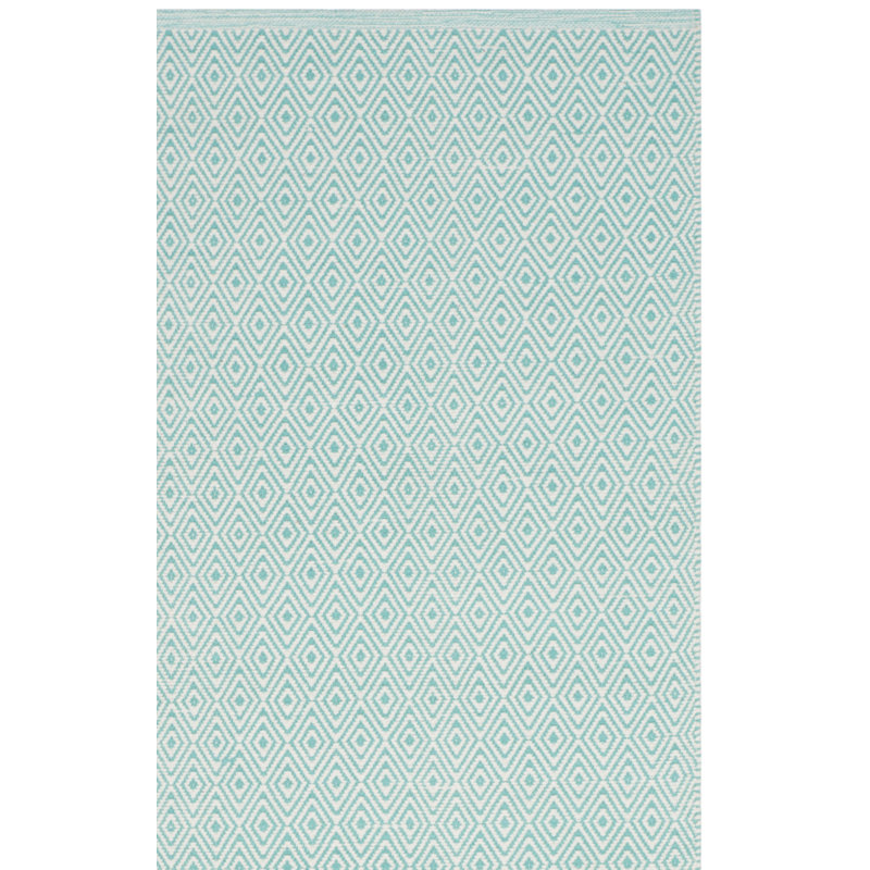 Tapis ivoire / turquoise en coton tissé à plat à la main Dryden, Tapis de couloir 2 pi 3 po x 8 pi