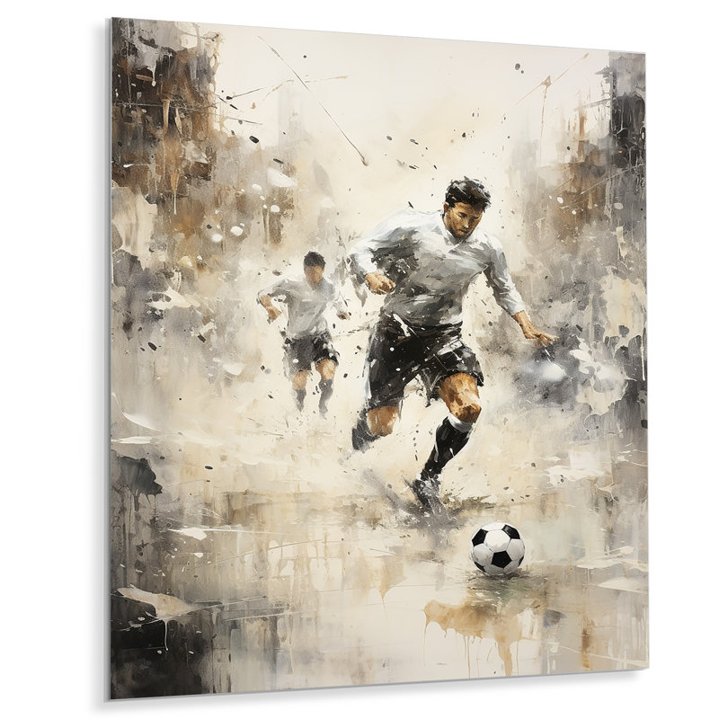 «Gray Minimalist Soccer Encounter I», art mural en métal, H 20 po x l 12 po x P 1 po