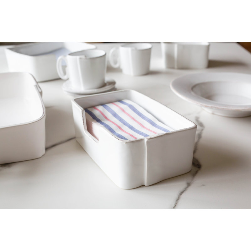 Lastra Italian Stoneware Flat Napkin Holder, 3.25" H x 8.25" W x 5.25" D