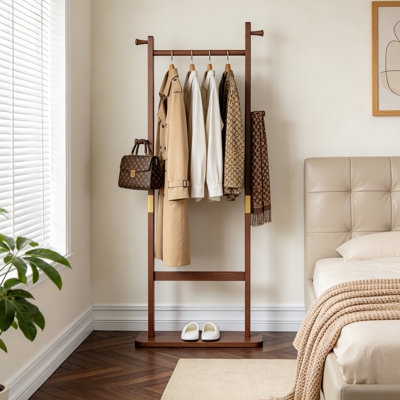Portemanteau 71 po en bois massif avec tringle et crochets pour vestibule