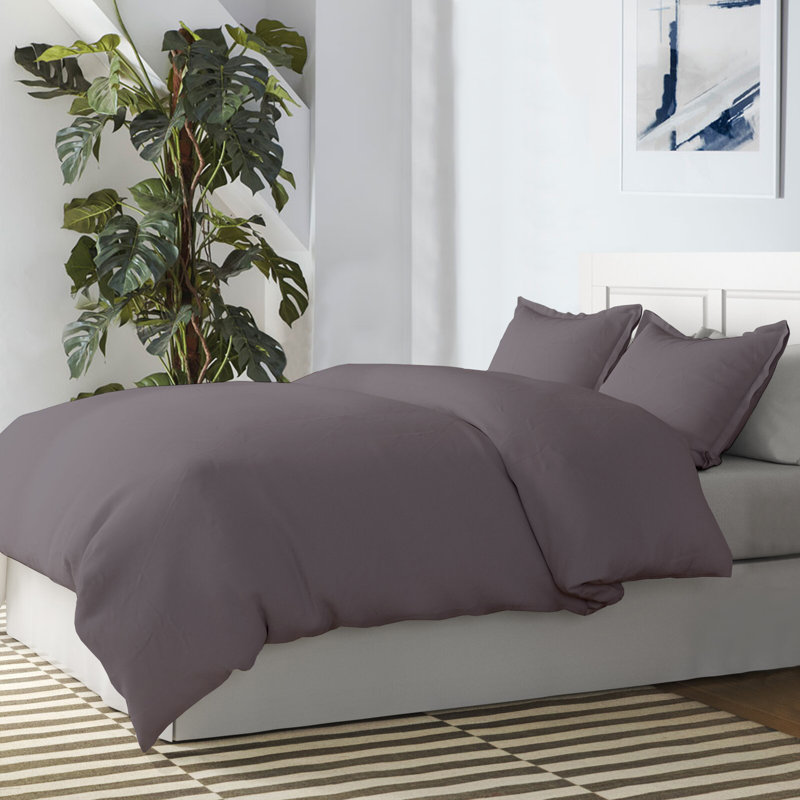  Ensemble de housse de couette en coton biologique standard, Housse de couette très grand et 2 taies, Gris foncé