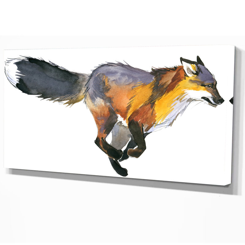« running fox illustration », peinture, H 16 po x l 32 po x P 1 po, Toile tendue