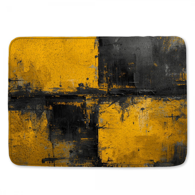 Tapis de bain jaune abstrait noir, 24 po L x 17 po L