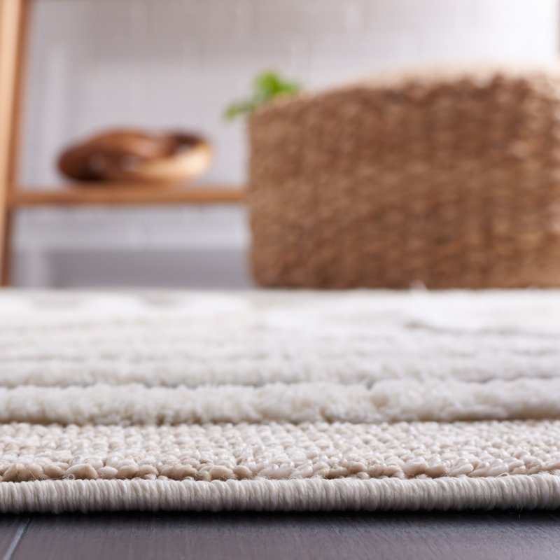 Ivory Geometric Flat Woven Washable Area Rug