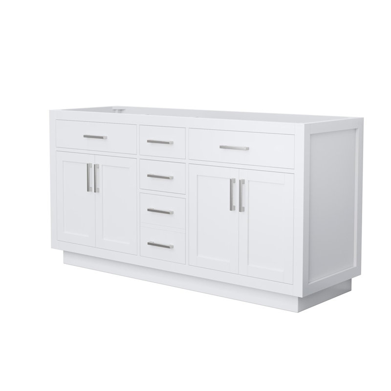 Base de meuble-lavabo double autoportante de 65 po Beckett seulement, Gris foncé, Nickel brossé