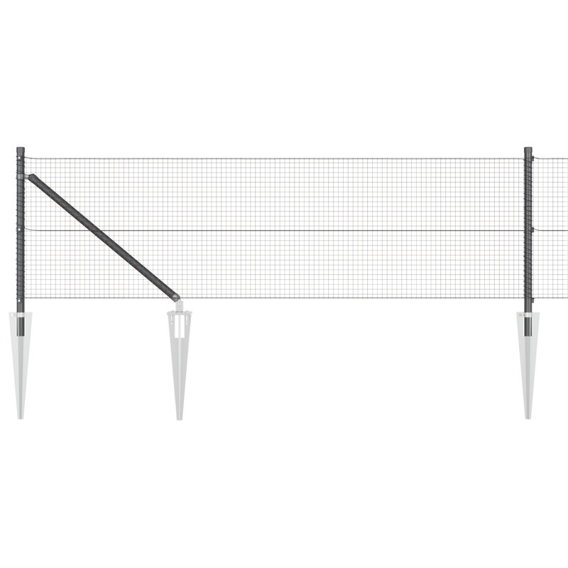 Welded Wire Fence With 13 Spike PostsSteel, Grey, 40cm H x 1000cm W