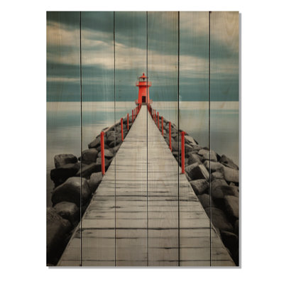 Jetée rouge et grise II sur bois